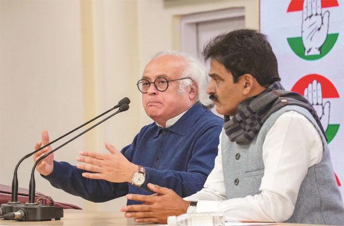 Jairam Ramesh and KC Venugopal at the press conference. (PTI)