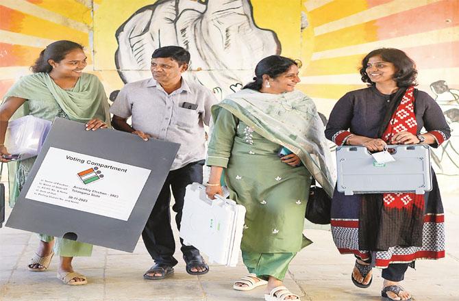 Polling officers going to the booth.