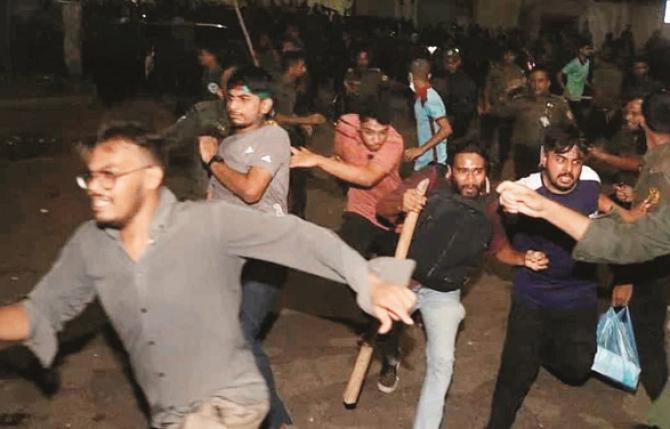 Students can be seen running after the lathi charge. Photo: INN