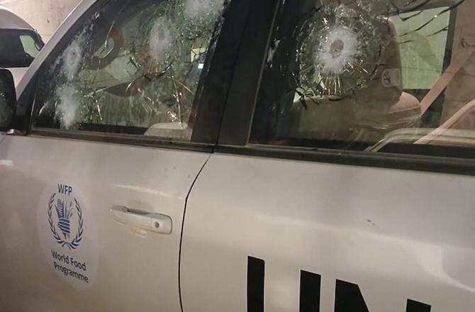 The UN car that has been targeted. photo: X