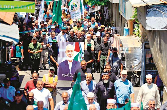 Palestinian citizens in the West Bank are protesting against the killing of Haniyeh. Photo: PTI.