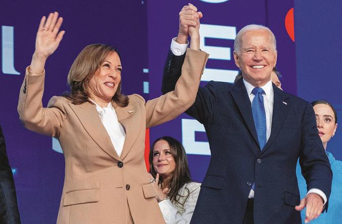 At the formal announcement of the candidacy of President Joe Biden, Kamala Harris. Photo: PTI.