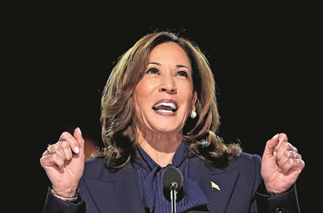 Kamala Harris accepting the responsibility to become the presidential candidate of the Democratic Party. Photo: AP/PTI