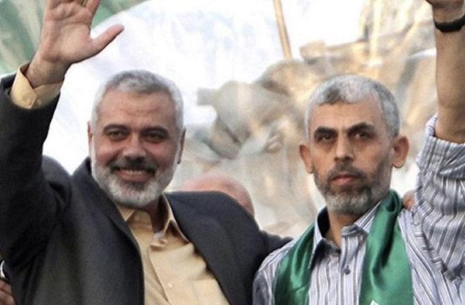 Former Hamas leader Ismail Haniyeh (left) and current leader Yahya Sinwar (right ( . Image: X