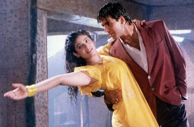 Akshay Kumar and Raveena Tandon in a scene from `Tip Tip Barsa Paani`. Photo: INN