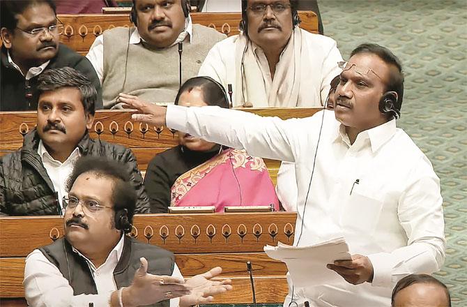 A Raja, speaking in the Lok Sabha. Picture: INN