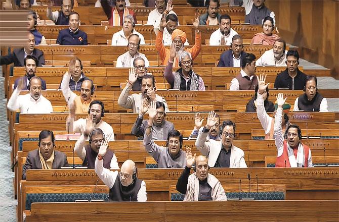 The One Nation One Election Bill was first voted on by show of hands, then a regular vote was held on the demand of the opposition. Picture: PTI