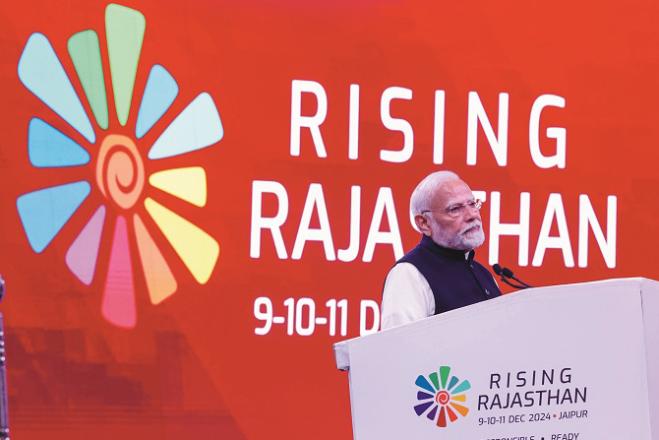 Prime Minister Narendra Modi at the Rising Rajasthan Summit. Photo: PTI