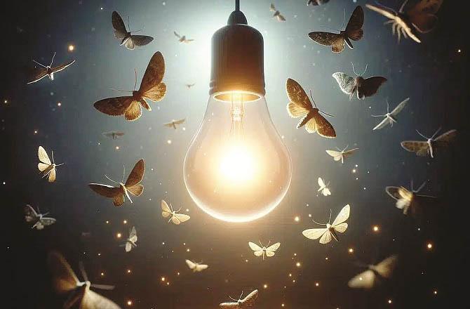 Moths and other insects circle around the light to orient themselves. Photo: INN