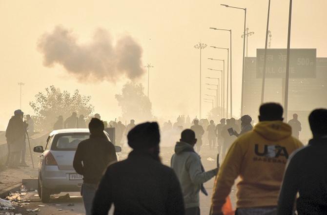 The scene after the firing of tear gas shells. Photo: PTI