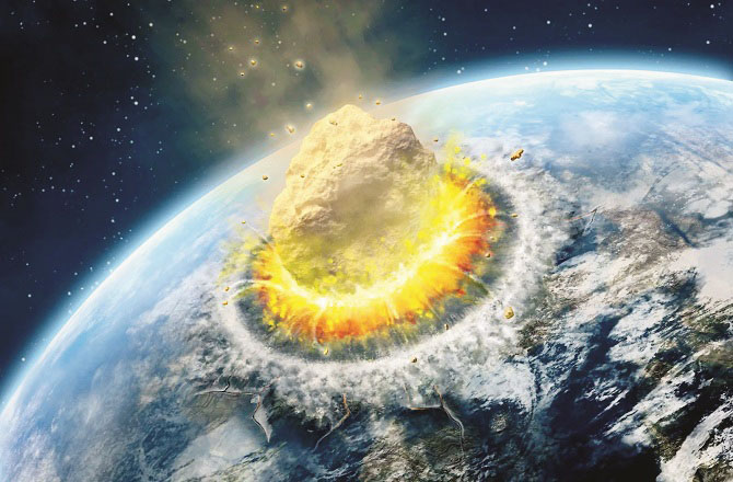 شہابی پتھروں کی بارش (Asteroid impact): ماضی میں شہابیہ کے زمین پر گرنے کے کئی واقعات رونما ہوئے ہیں جن سے زمین اور انسانی جانوں کو کافی نقصانات کا سامنا کرنا پڑا ہے۔ زمین پر ایک شہابی پتھر کتنی تباہی برپا کرے گا، اس کا اندازہ اس کی جسامت سے لگایا جاتا ہے۔ فی الحال شہابی پتھروں کے برسنے کا خدشہ کم ہے مگر ماہرین کے مطابق اس کا امکان خلائی مخلوق کے حملے سے زیادہ ہے۔ کروڑوں سال قبل جب زمین پر ڈائناسور آباد تھے تب ایک بڑا شہابی پتھر زمین سے ٹکرایا تھا جس کی وجہ سے زمین پر تباہی مچ گئی تھی۔ ایک بڑا شہابی پتھر بہت ساری جدید ٹکنالوجی کو ختم کردے گا اور عالمی درجہ حرارت میں اضافہ کا موجب بنے گا۔