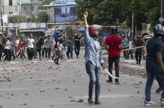 A scene from a protest against the quota system in Bangladesh. Photo: PTI