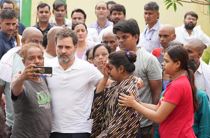 Rahul Gandhi during the meeting with the families of the victims. Photo: PTI