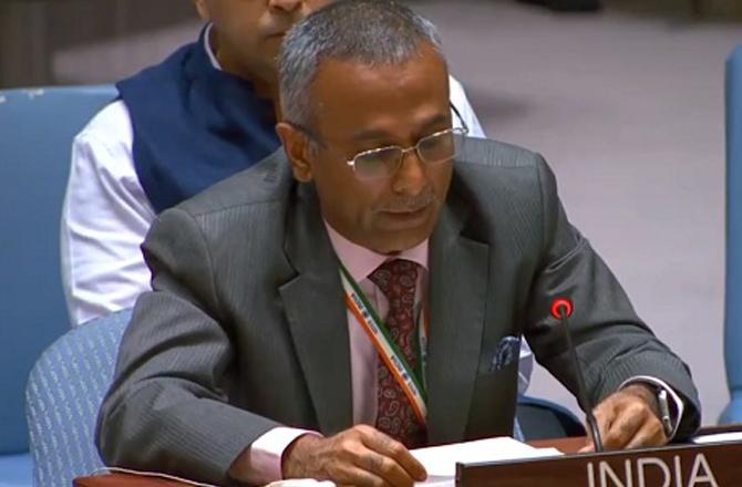 India`s representative to the UN Security Council, Ravindra, can be seen addressing. Image: X