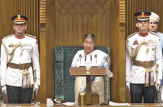 President Draupadi Murmu addressing the joint session of Parliament. Photo: PTI