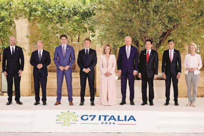 Leaders of the group in Borgo Ignazia, Italy, during the G-7 summit.  Photo: AP/PTI