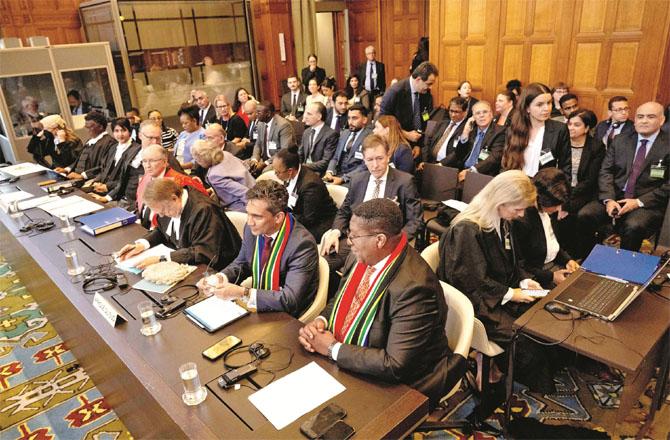 Members of South Africa`s legal team in the front row during the hearing at the International Court of Justice. Photo: INN