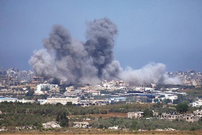 The scene after the Israeli airstrike in Gaza. Photo: AP/PTI