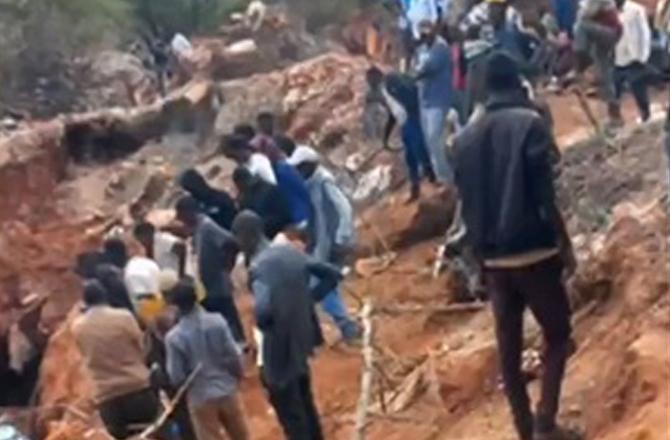 A view of the scene after the collapse of the gold mine. Image: X