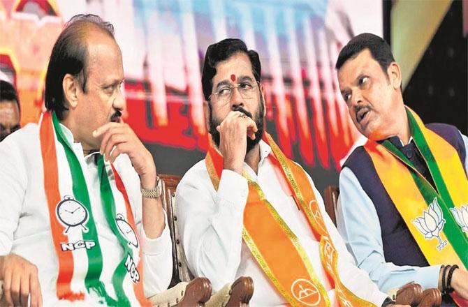 Devendra Fadnavis, Eknath Shinde and Ajit Pawar: Currently they are together but... Photo: INN