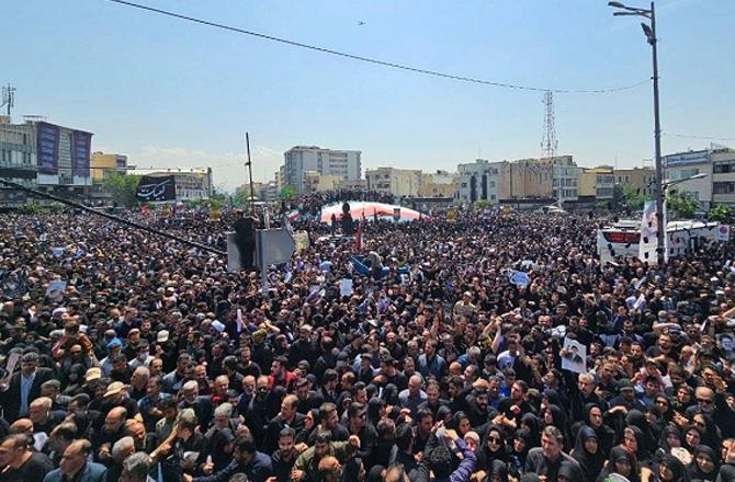Tens of thousands of people can seen participating  funeral of Ibrahim Raisi. Image: X