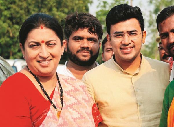 Tejasvi Surya and Smriti Irani. Photo: INN