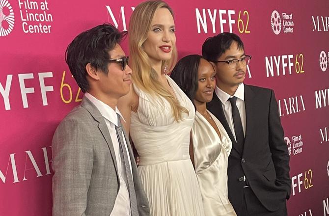 Angelina Jolie with her children at the New York Film Festival. Image: X