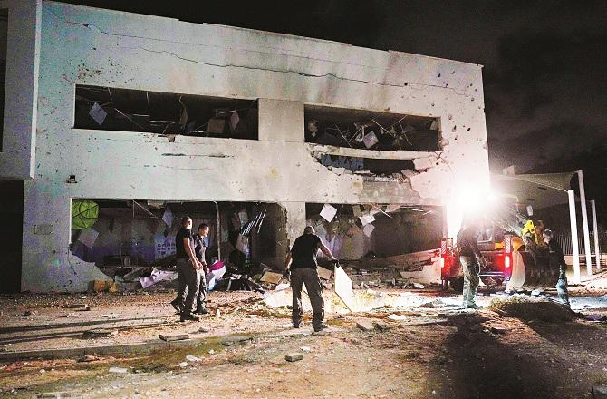 The situation of a school destroyed as a result of the Iranian attack on Israel. Photo: PTI.