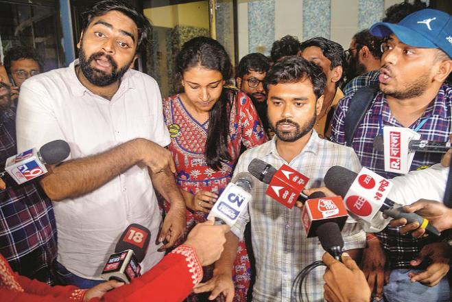 Junior Dr. talking to the media after a meeting at Swasthya Bhavan. Photo: PTI