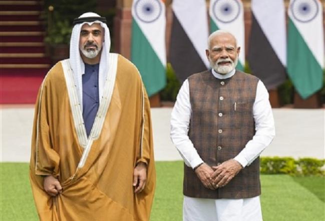 Sheikh Khaled  with PM Narendra Modi. Photo: PTI