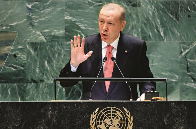 Turkish President Recep Tayyip Erdogan addressing the United Nations General Assembly