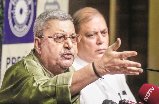 Kalyan Banerjee talking to the media while Nadeemul Haque is also seen