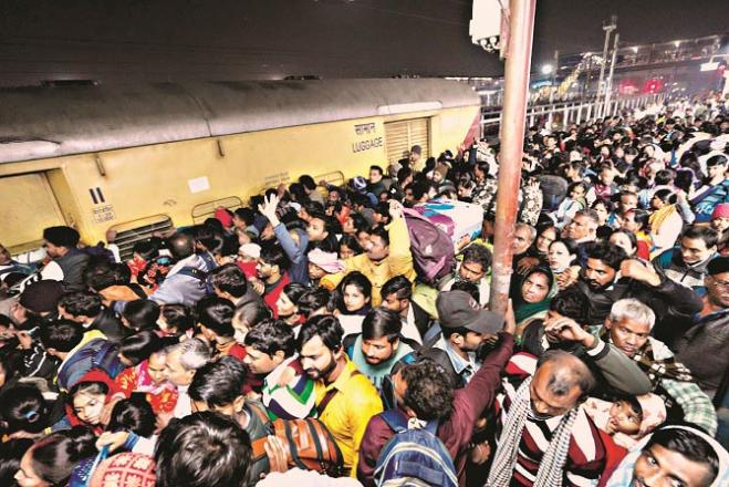 A crowd can be seen at the New Delhi railway station. Photo: Agency