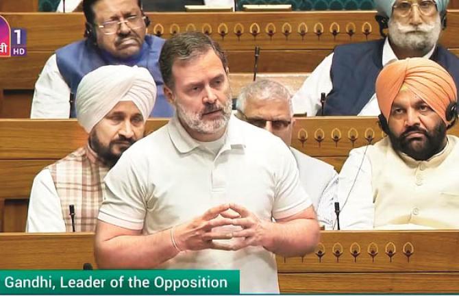 Rahul Gandhi speaking in Parliament. Photo: INN