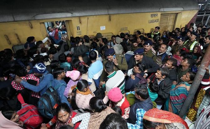 The Mahakumbh has led to increased congestion in trains. Photo: PTI.