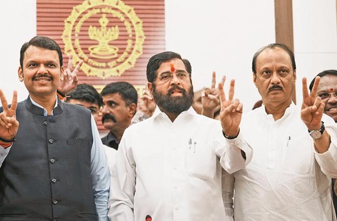 Deputy Chief Ministers Ajit Pawar, Eknath Shinde and Chief Minister Farnborough. Photo: INN.