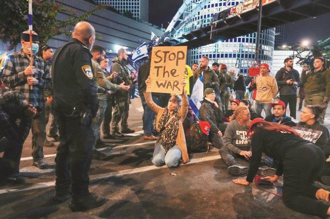 Demonstrations are taking place in Tel Aviv itself against the Israeli attacks in Gaza. Photo: PTI