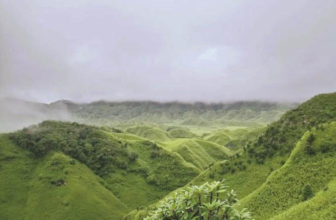 The green and picturesque hills of Japfü Peak. Photo: INN