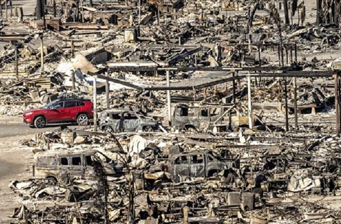 A view of the devastation caused by the fire in Los Angeles. Photo: PTI