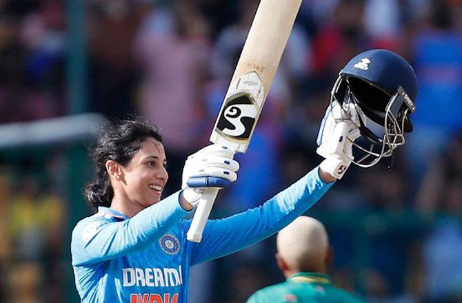 Smriti Mandhana expressing happiness over her success. Photo: INN