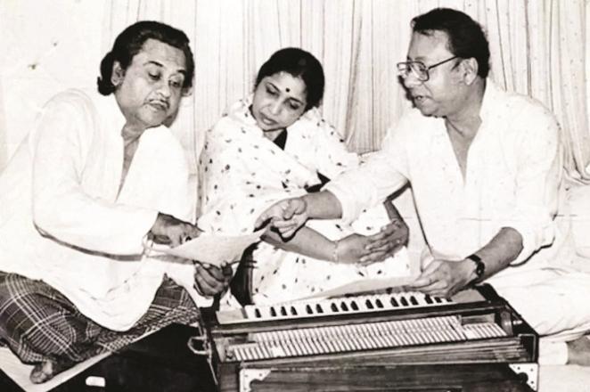 A memorable picture of RD Burman, Asha Bhosle and Kishore Kumar. Photo: INN