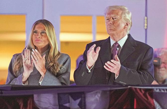 Donald Trump and his wife at a fireworks show in the Stirling area. Photo: PTI.