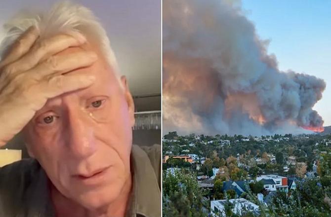 Los Angeles forest fire, James Woods crying in the second photo. Photo: INN.