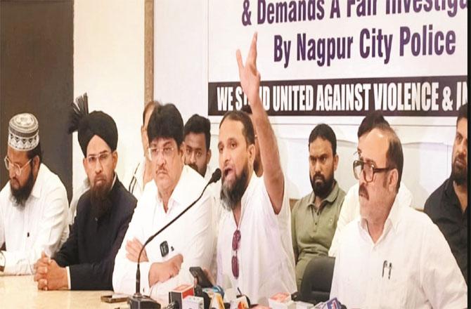 From right, Congress leader Anis Ahmed and Muslim representatives of the city can be seen at the press conference. Photo: INN