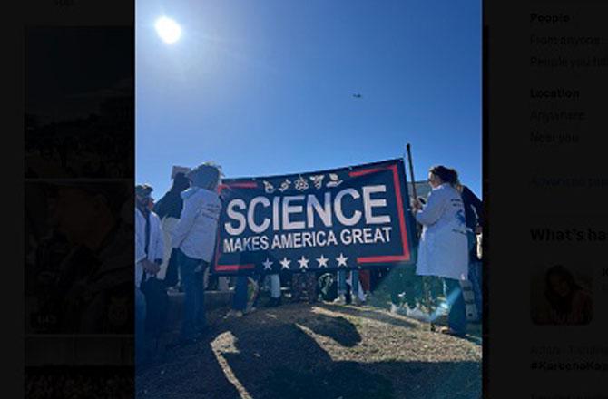 A scene from a protest against cuts to scientific research funding. Photo: X